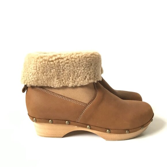 NEW Penelope Chilvers Shearling Clogs Boots Booties Womens 36 6 Tan Brown NWOB